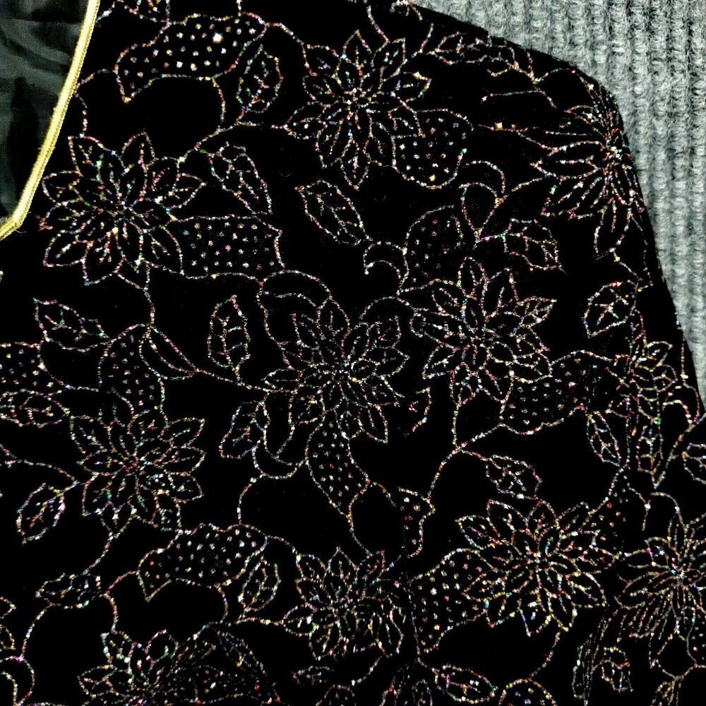 VINTAGE R&K Evening Blazer Jacket Women's 8P Black Velvet Floral Glitter Formal - Picture 4 of 9